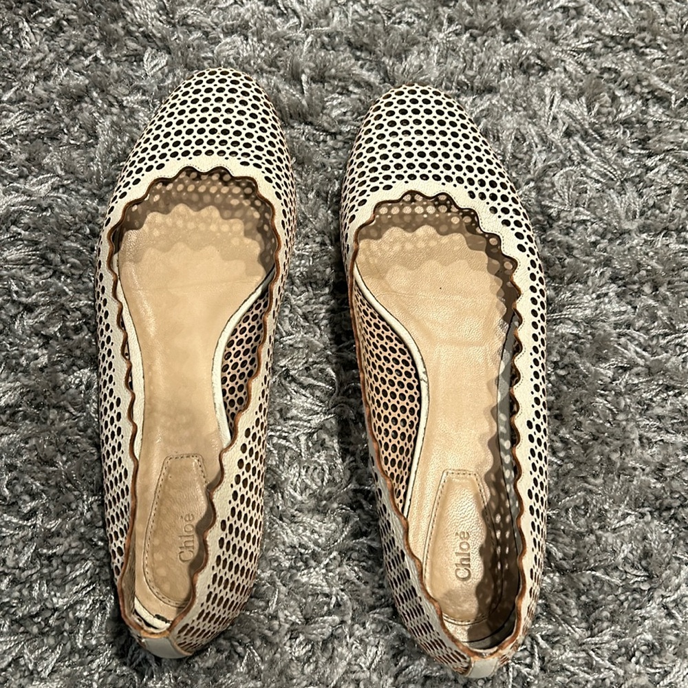 Chloe mesh scalloped cream colored ballet slippers